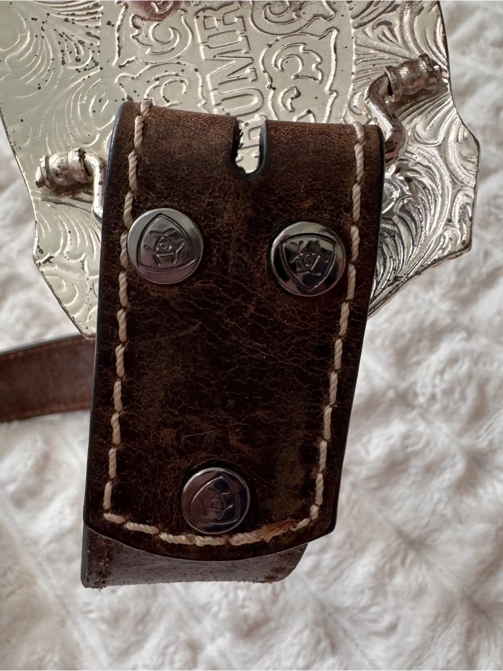 Crumrine Cowboy Rowel Belt Buckle Turquoise & Ariat XL Brown Leather Belt